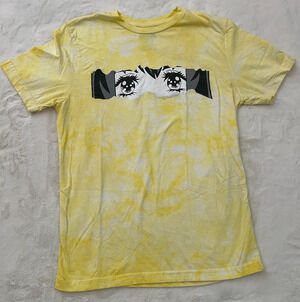 BSR By Sami Ryan Anime Eyes T Shirt Womens Medium Yellow Tie Dye Cotton Tee